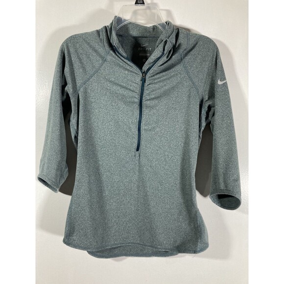 Nike Women's Dri-Fit Baseline Half Zip Tennis Shirt (M) Heathered Gray/Green - Picture 1 of 7